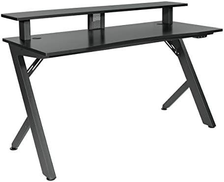 OSP Home Furnishings Area51 Battlestation Gaming Desk with Bluetooth RGB LED Lights, Matte Black