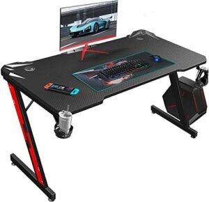 Victone Gaming Desk, 44.1 x 23.6 x Height 29.1 inches (112 x 60 x 74.4 cm), Computer Desk, Z Leg, Computer Desk, Game Desk, Office Desk, Work Desk, Carbon Fiber Top Plate, Cup Holder and Headphone