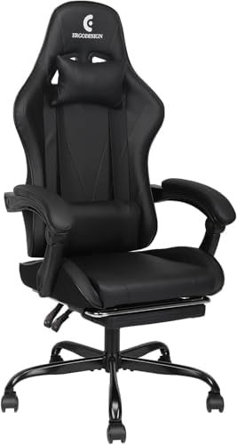 Adults Computer Gaming Chair with Footrest – Gamer Desk Chairs – Ergonomic Office Game Chair – Big and Tall Back Gaming Chairs – Computer Chair with Foot Rest – Black