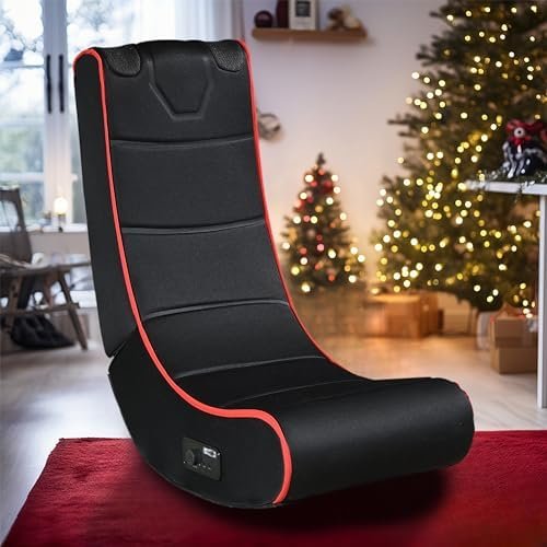 Elevate Gaming Experience with Foldable Chair, Dual Speakers, Comfortable Foam Padding, Compatible with Consoles and Devices, Black and Red