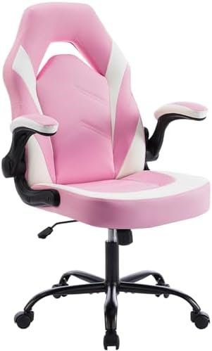 Ergonomic Gaming Chair with Lumbar Support, Adjustable Height, Flip-up Armrests, Comfortable PU Leather for Work and Play – Pink