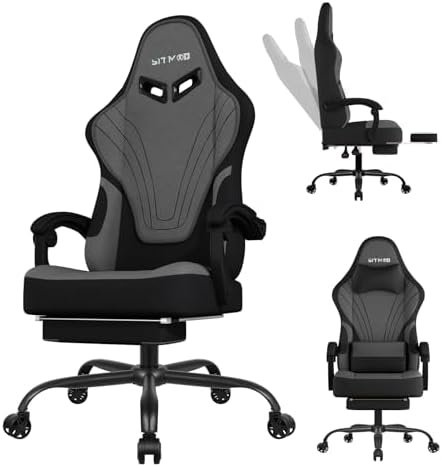 Fabric Gaming Chair with Footrest & Lumbar Support, Ergonomic High-Back Computer Game Chair with 150° Recline, Wide Seat,Premium Fabric for Adults, Gray