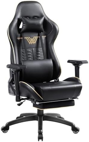 Gaming Chair High Back Computer Chair with Footrest, Breathable Quilted PU Leather Gamer Chair Leather Chair,(Black)