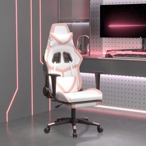 Massage Gaming Chair for Comfort & Relaxation, Adjustable Footrest, Stylish Pink Faux Leather