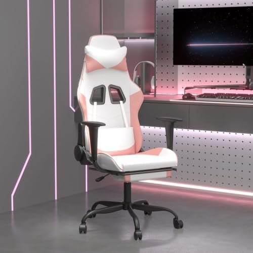 Massage Gaming Chair with Footrest and Adjustable Height, Durable Faux Leather, Pink